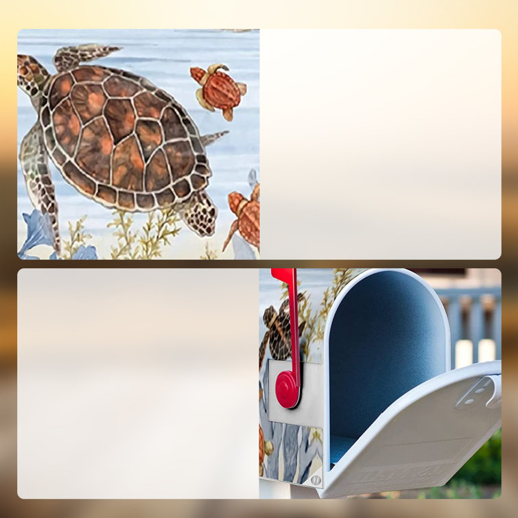 Abucaky Blue Sea Turtle Nautical Map Retro Ocean Mailbox
