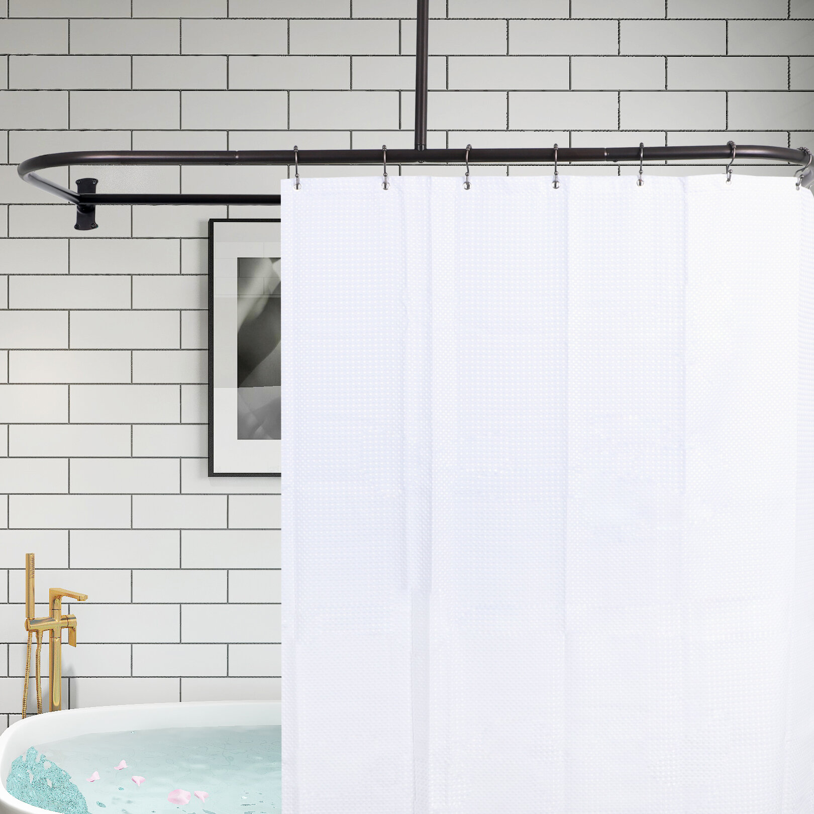 Oil Rubbed Bronze Adjustable Curved Shower Curtain Rod Bath Tub Accessory