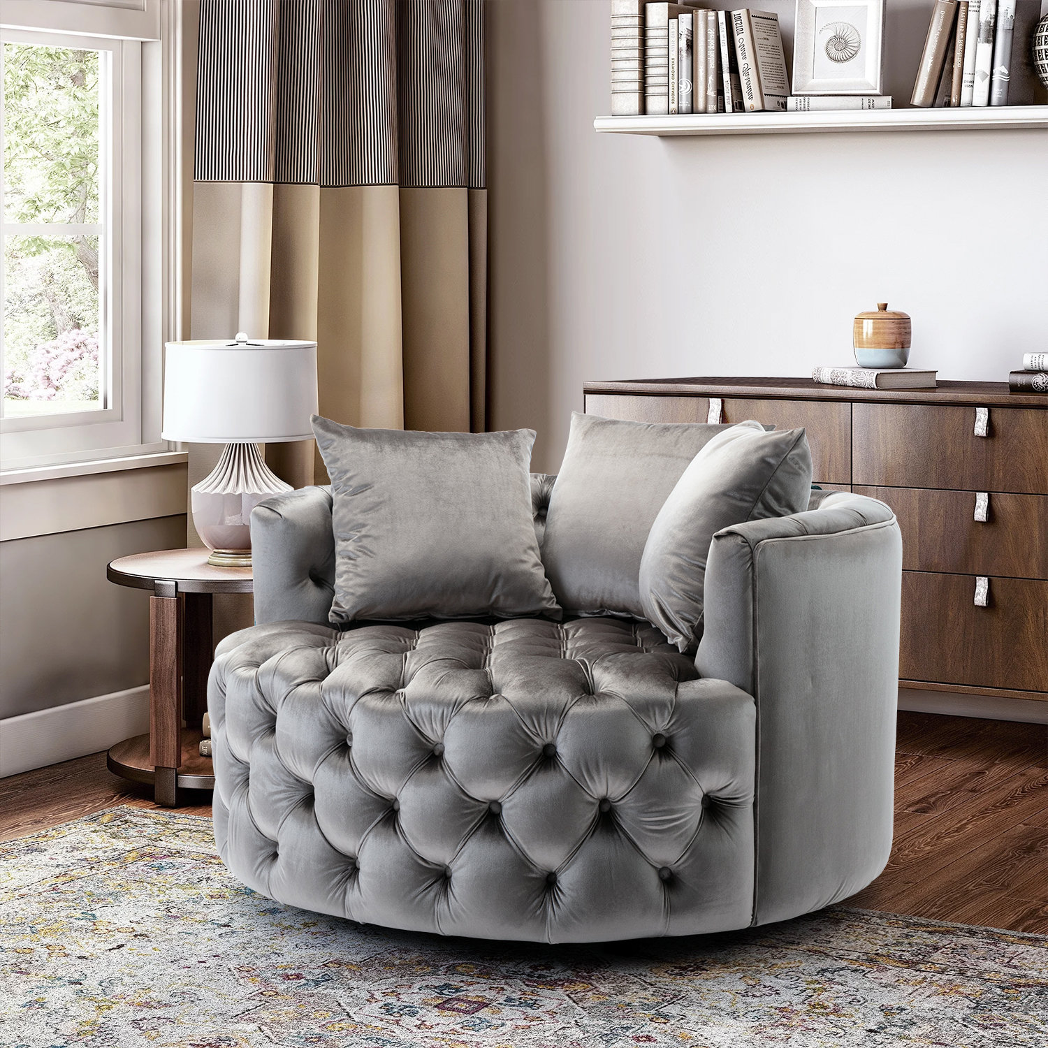 Everly Quinn Stefanski Swivel Barrel Chair