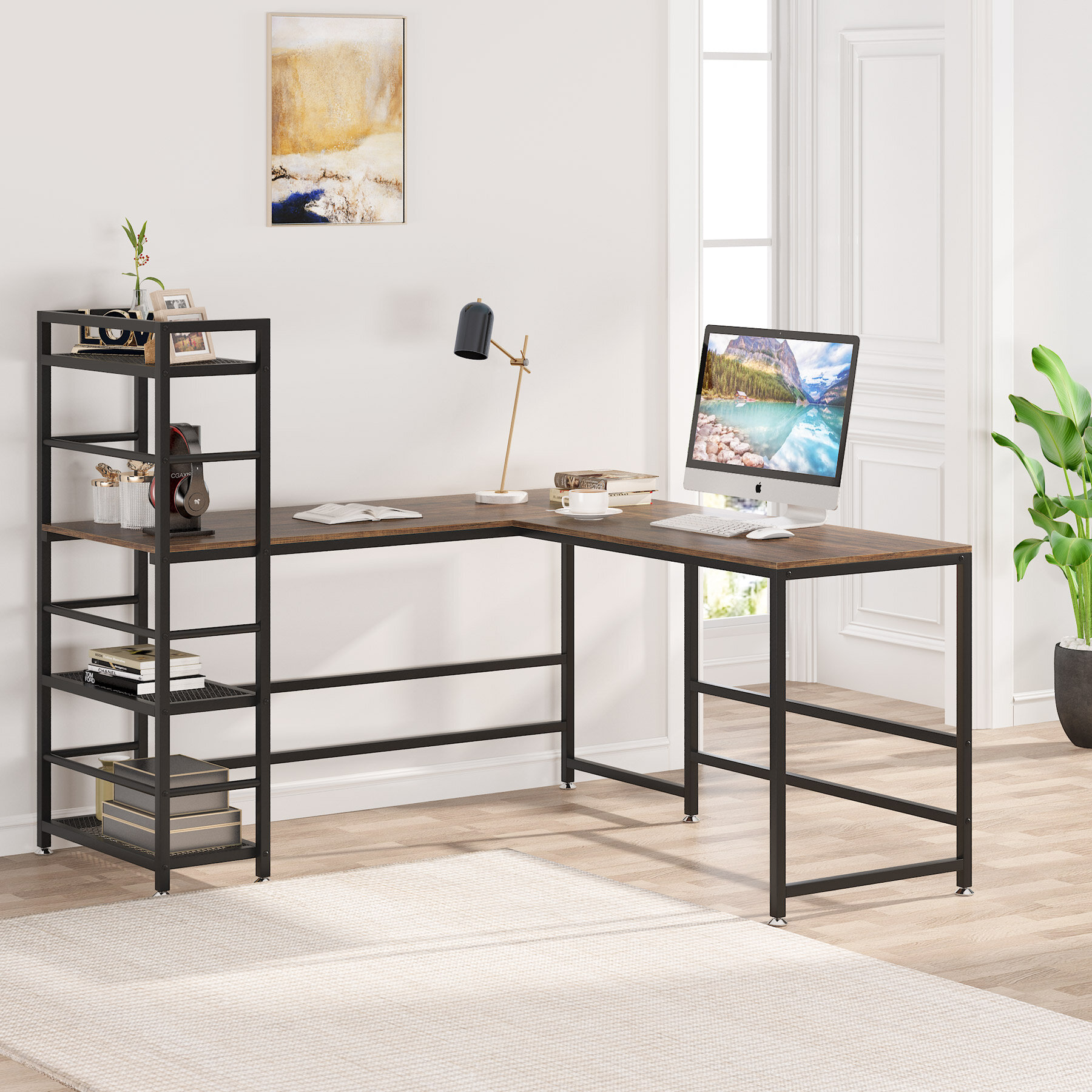 L Shaped Corner Desk Computer Desk PC Gaming Table Workstation For Home Office 