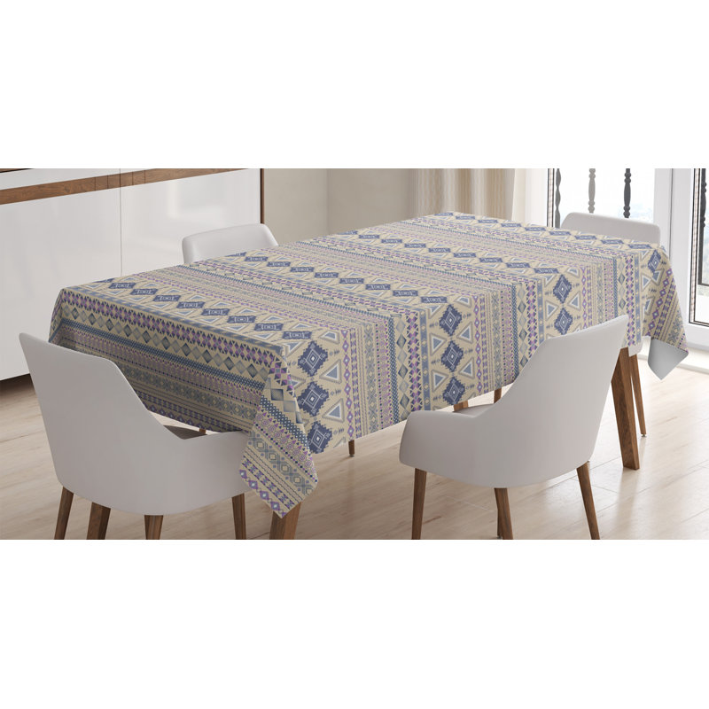East Urban Home Ambesonne Ethnic Tablecloth Antique Detailed Borders National Cultural Ornament Pattern Rectangular Table Cover For Dining Room Kitchen Decor 60 X 84 Eggshell And Blue Wayfair