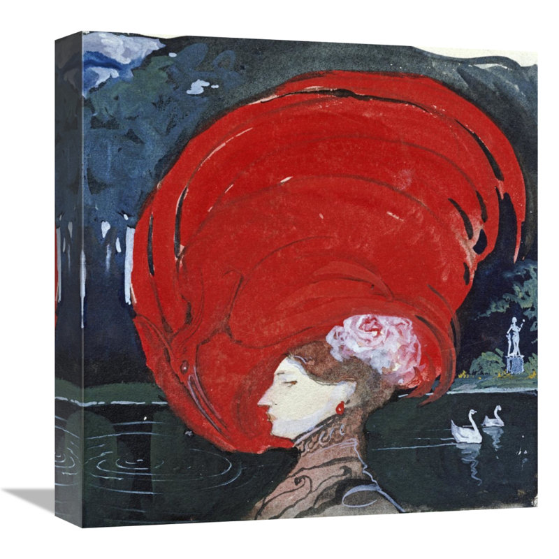 East Urban Home A Lady In A Large Red Hat Print On Canvas Wayfair