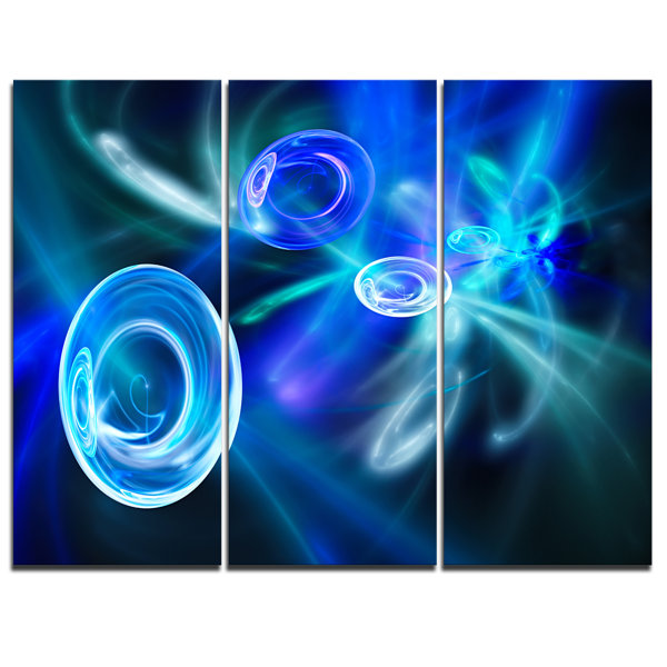 Designart Blue Fractal Desktop Wallpaper 3 Piece Graphic Art On