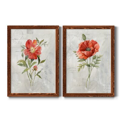 Linen Peony - 2 Piece Painting Print Set Ophelia & Co. Format: Maple Framed Canvas, Matte Color: No Matte, Size: 37.5