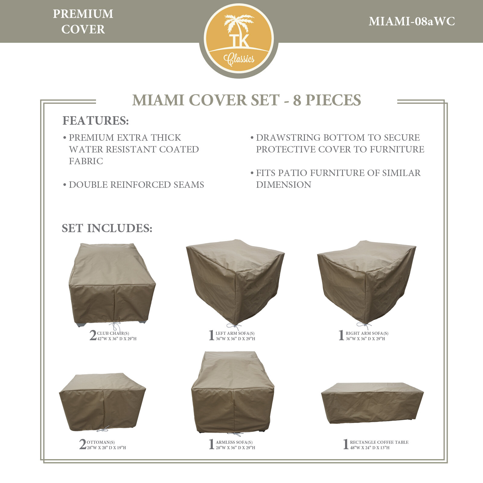 Tk Classics Miami 8 Piece Water Resistant Patio Furniture Cover Set Wayfair