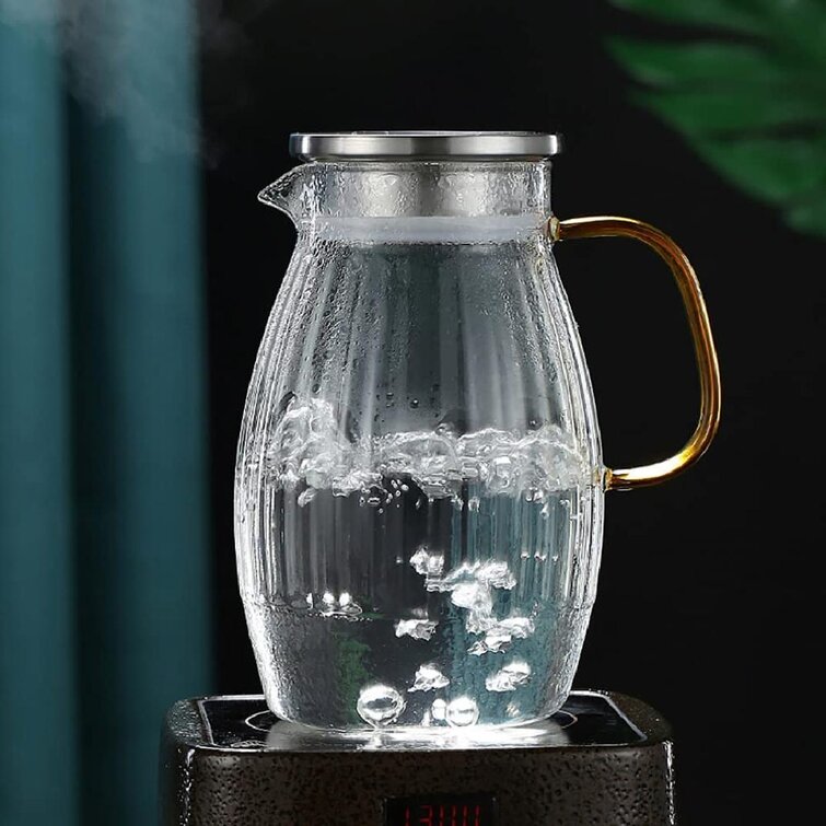 Glass Pitcher with Stainless Steel Lid Drip-free Spout for Water Serving