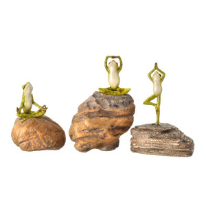 3 Piece Polystone Yoga Frog on Stone Statue