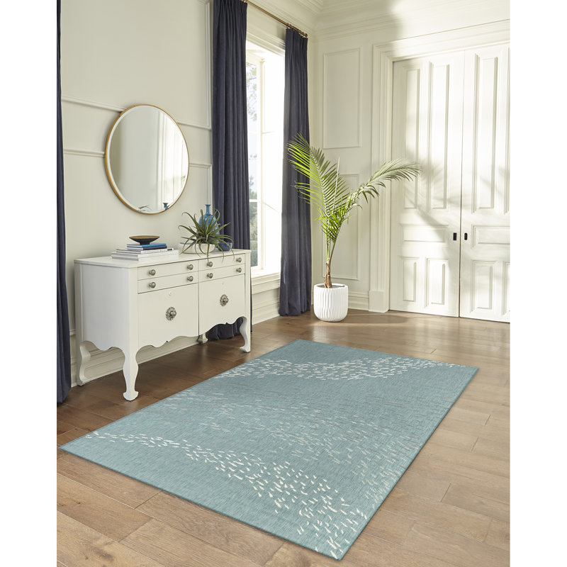Ebern Designs Derek Swirls Bright Aqua Green Indoor Outdoor Rug Reviews Wayfair