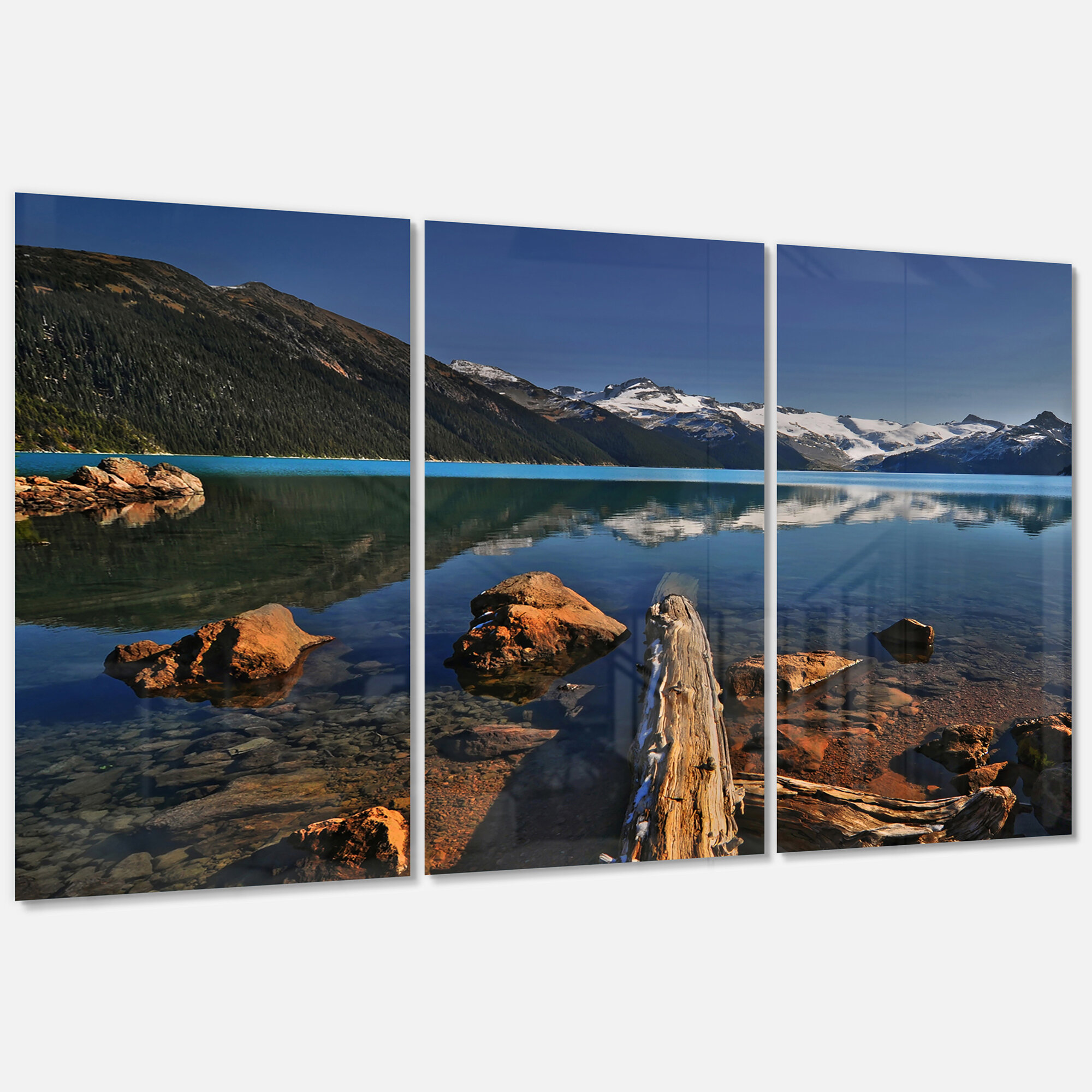 East Urban Home Large Logs In Mountain Lake - 3 Piece Unframed ...