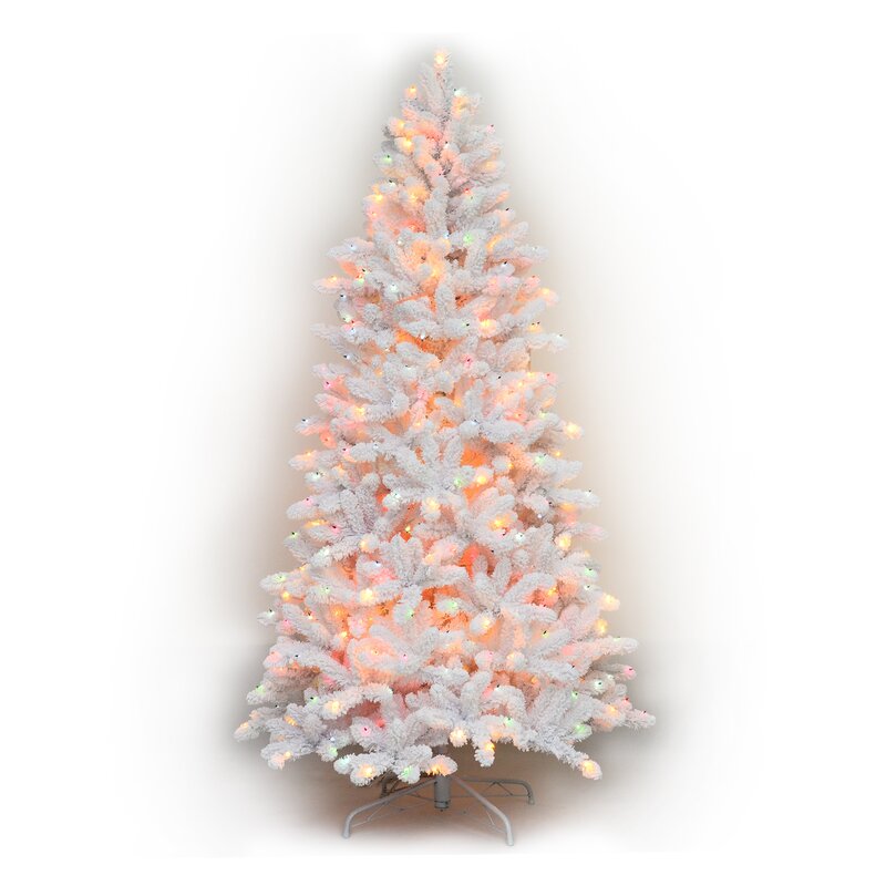 Martha Stewart Flocked White Spruce Artificial Christmas Tree with ...