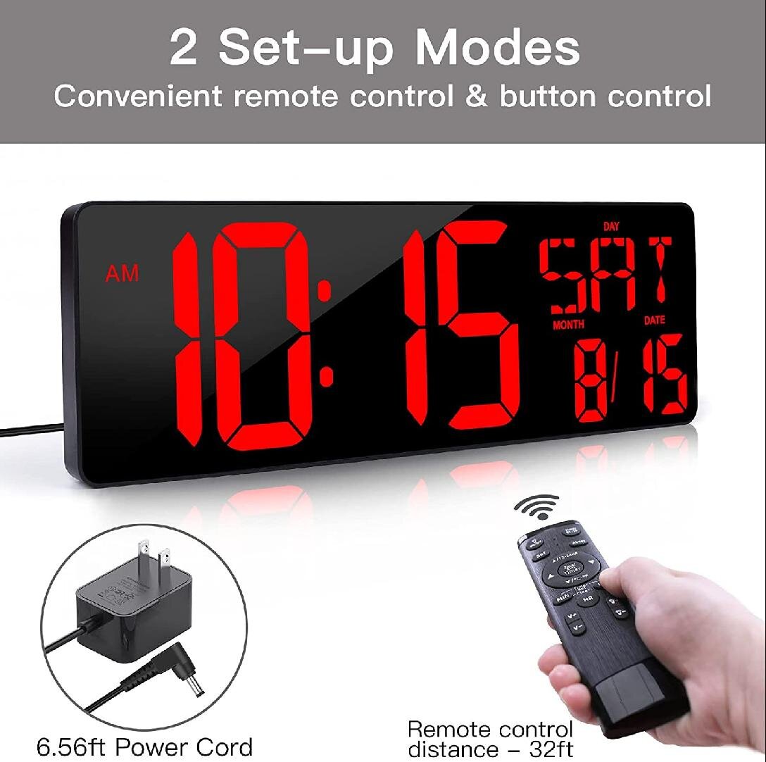 Large Big Modern Digital LED Wall Clock 24 Hour Display Timer Alarm Home Decor 