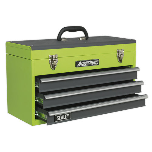Sealey AP9243BBHV Tool Chest 3 Drawer Portable with Ball Bearing Slides - Hi-Vis Green/Grey