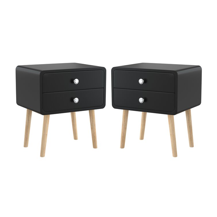 Details about   Side Table Night Stand Black Nightstand Bedside Wood End Table 2 Drawer Shelf 
