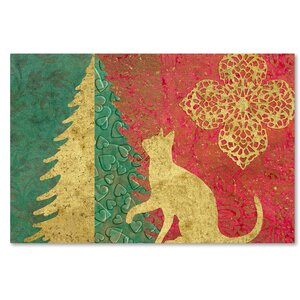 'Xmas Tree and Cat' Graphic Art Print on Wrapped Canvas