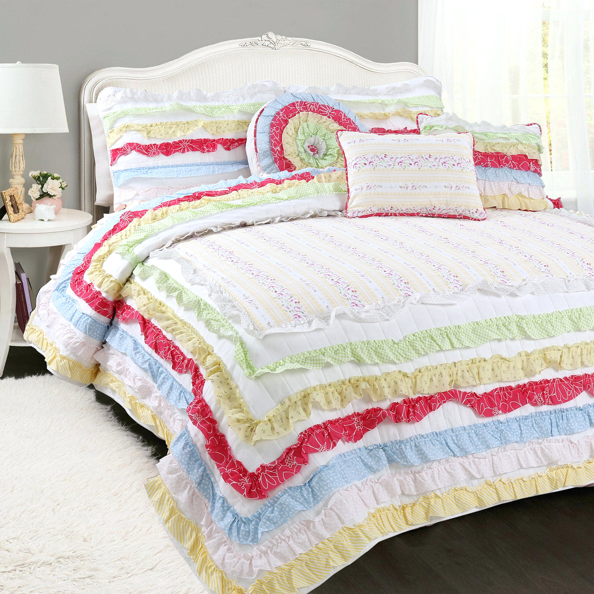 August Grove Lithonia Ruffle Lace Cotton Quilt Set Wayfair