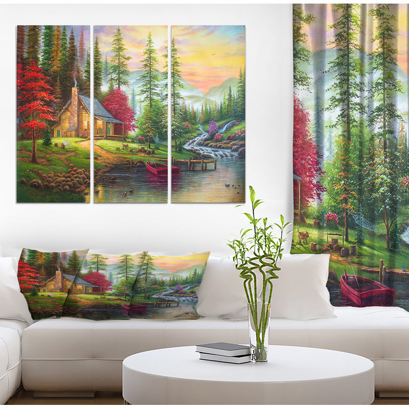 East Urban Home House In The Forest Oil Painting Print Multi
