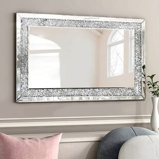 Square Art Deco Acrylic Crystal Design Frame Mirror Glass Bevelled 60x60cm Black 