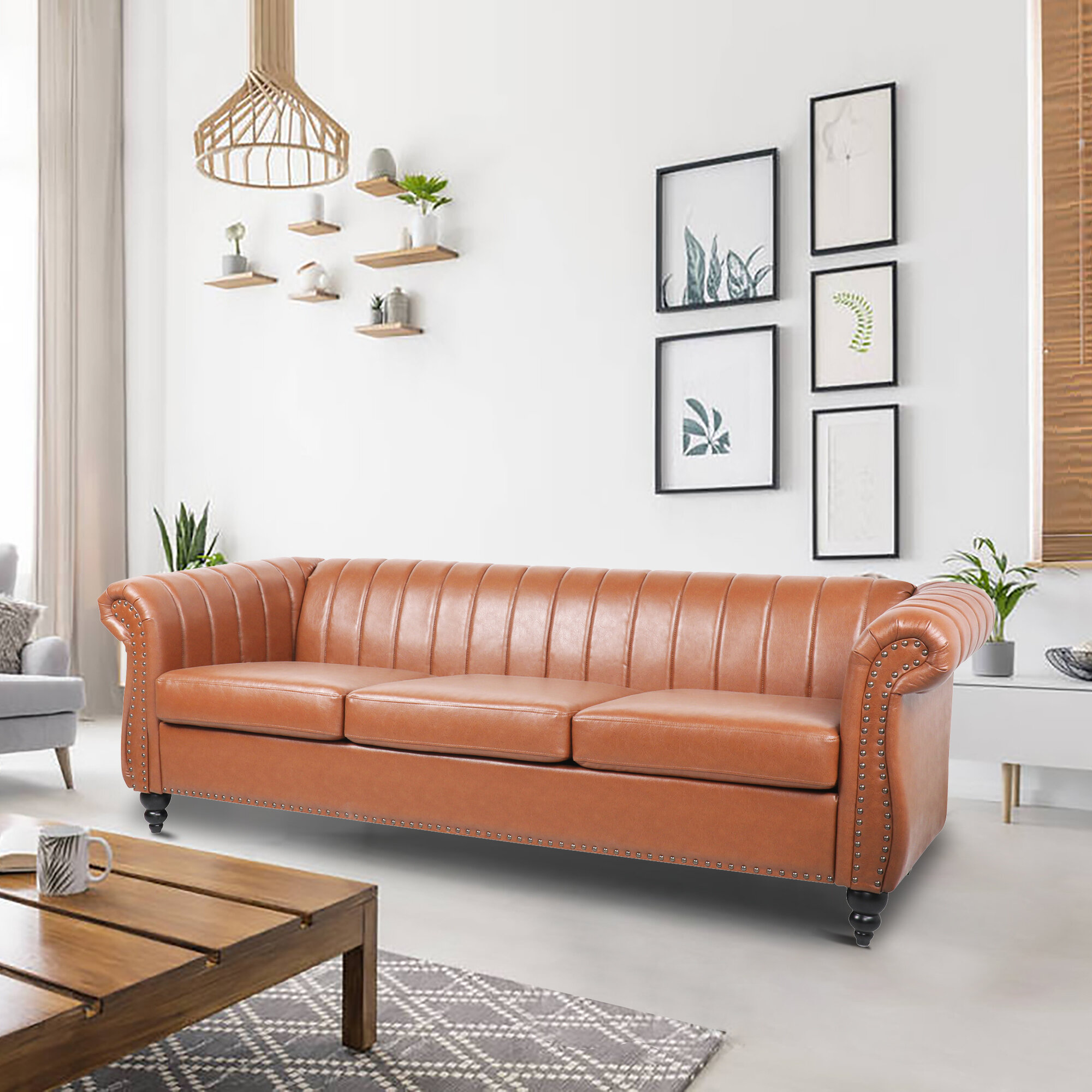 leather look 3 seater sofa