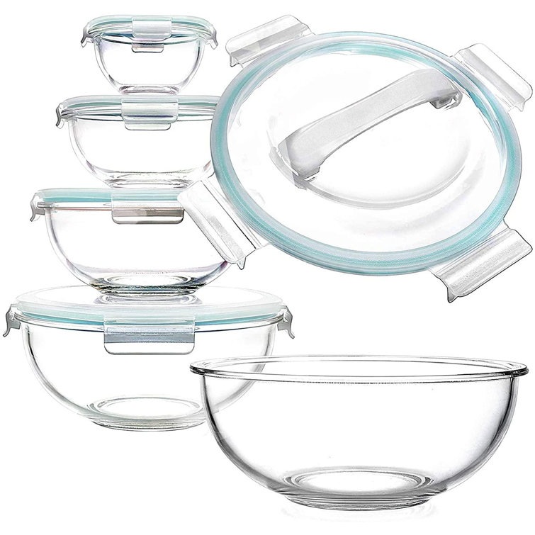 Glass Mixing Bowls Set Of 5 With Lids, 0.16, 0.44, 0.88, 1.76, 3 QT,  Space-Saving Nesting Bowls Anti-Slip Salad Bowls BPA-Free For Mixing  Storage ...