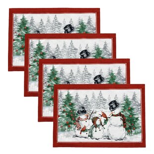 Christmas Lintex Holiday set of 4 Placemats Holly Green Gold Red 13x19 Plaid New 