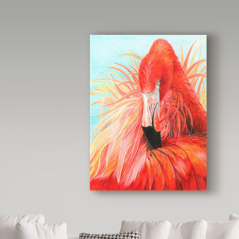 Bay Isle Home Red Flamingo On Blue Acrylic Painting Print On
