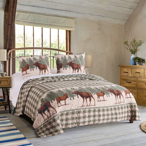 Gray Wild Forest Animals Print Details about   Moose Quilted Coverlet & Pillow Shams Set 
