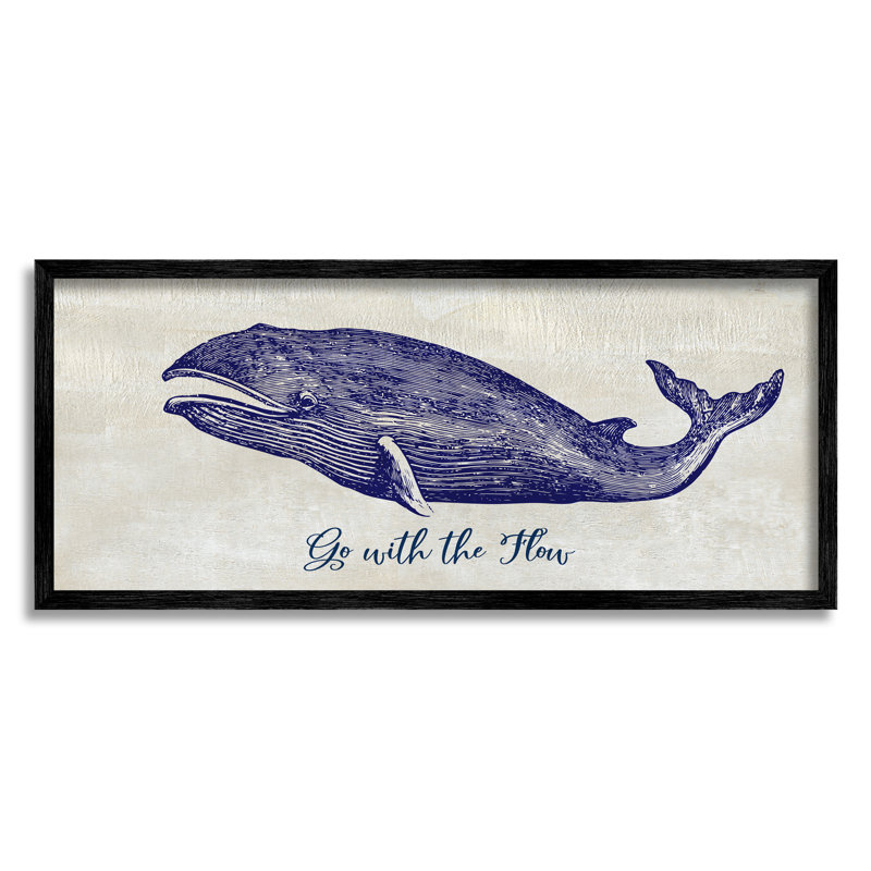 Go with the Flow Aquatic Whale Ocean Phrase by Susan Jill - Floater Frame Graphic Art on Canvas