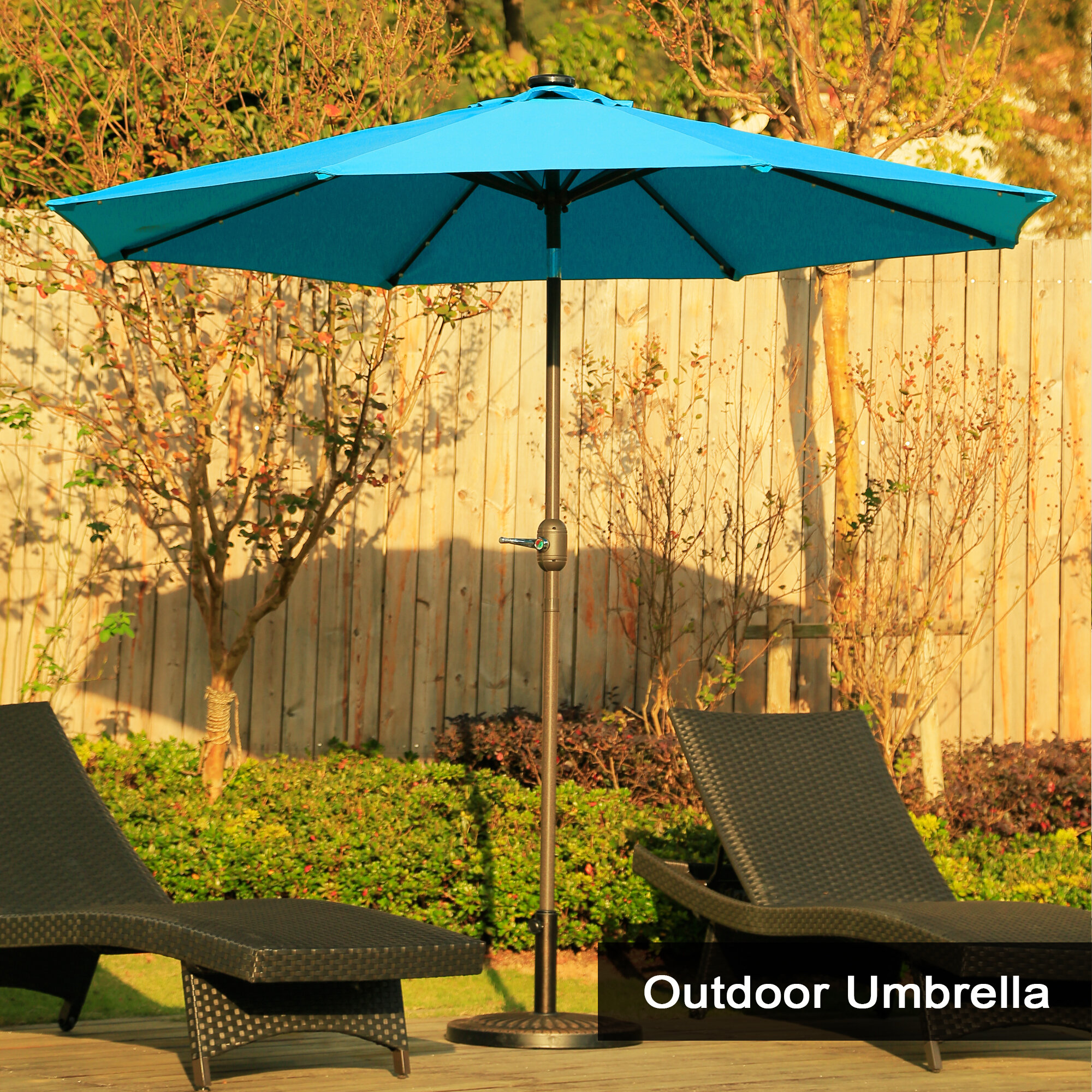 Latitude Run 9ft Duluxe Tilting Solar Led Lighted Antique Brown Finish Market Outdoor Umbrella W Crank System And Tilt Function With Heavy Duty 220g Spunpoly Fabric Reviews Wayfair Ca