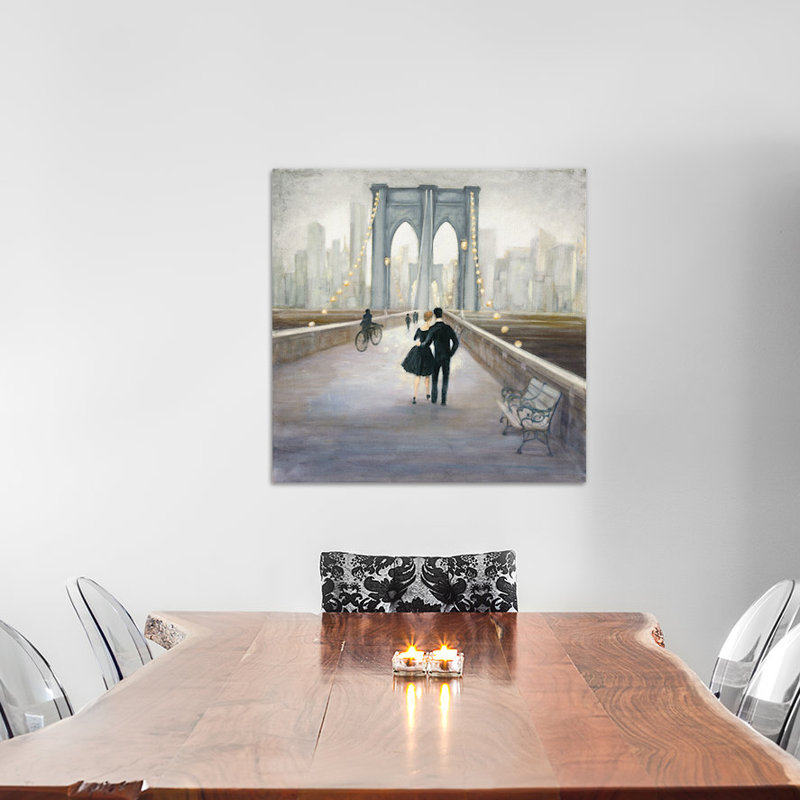 East Urban Home Bridge To New York Painting Print On Wrapped