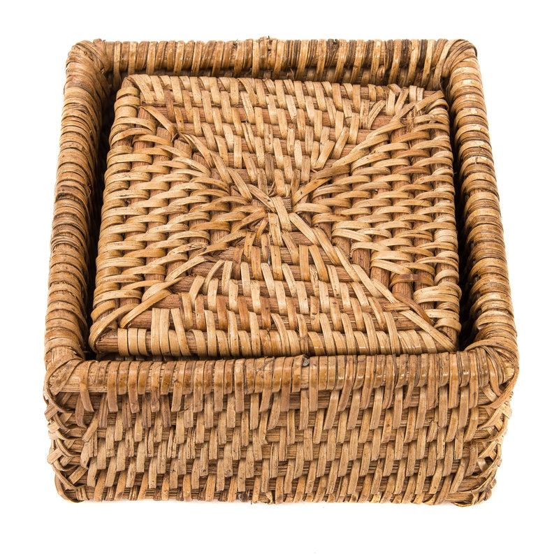 Rattan Square Coasters in Open Box