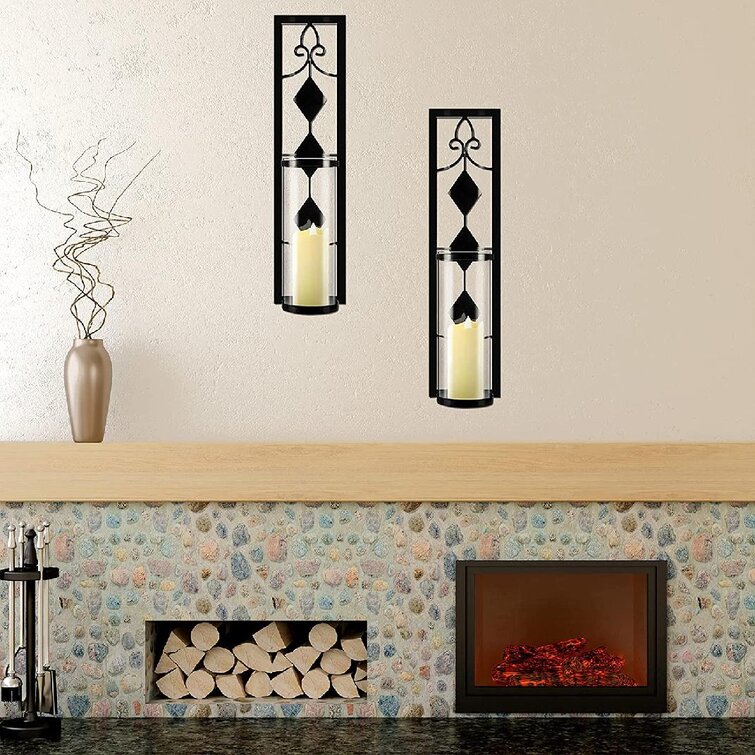 Gold Bathroom 2 Set Wall Sconces Candle Holders Metal Wall Decorations Antique-Style Metal Sconces with Battery Operated Candles for Living Room Dining Room Patio or Office
