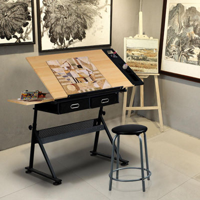 Height Adjustable Drafting Table and Chair Set