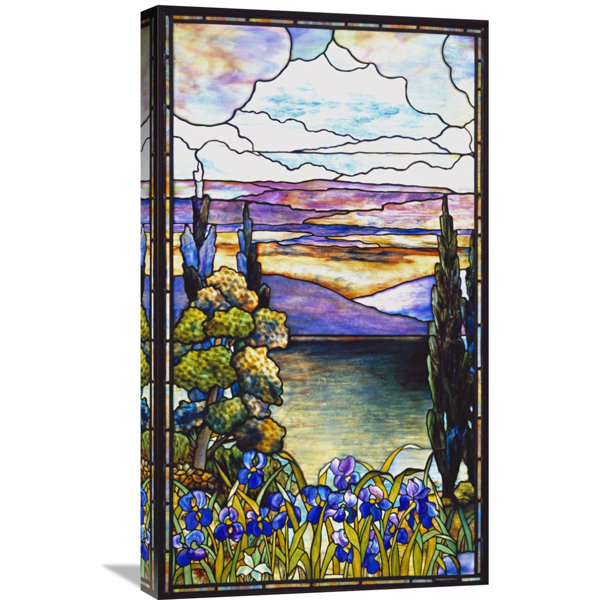 Global Gallery Lakeland Scene With Blue And Purple Irises By