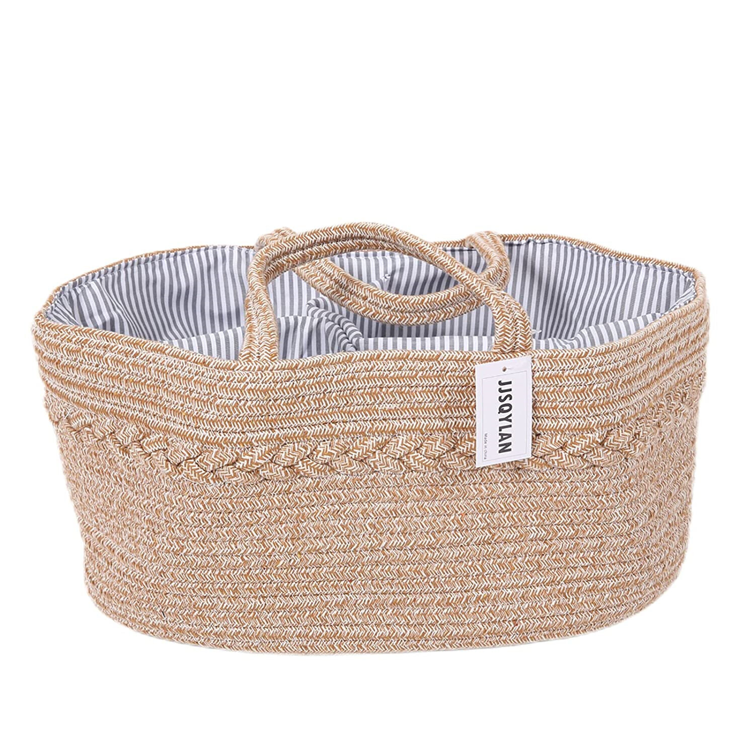 Baby Diaper Caddy Organizer 100% Cotton Rope Nursery Diaper Storage Basket Diaper Storage Bin for Diaper Wipes Toys Baby Essentials Brown 