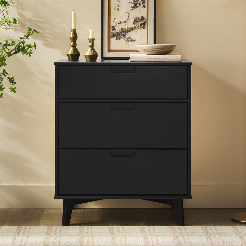 Yarber Groove 3 Drawer Solid Wood Chest Color: Black