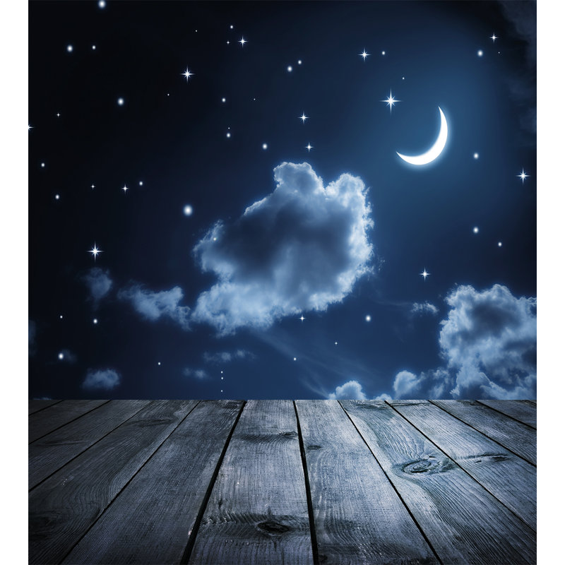 Ambesonne Vivid Night Sky With Stars Clouds And Crescent Moon Wooden