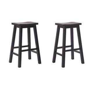 Pair of Two French Country Oak Bar Stools w Black Seat Barstools