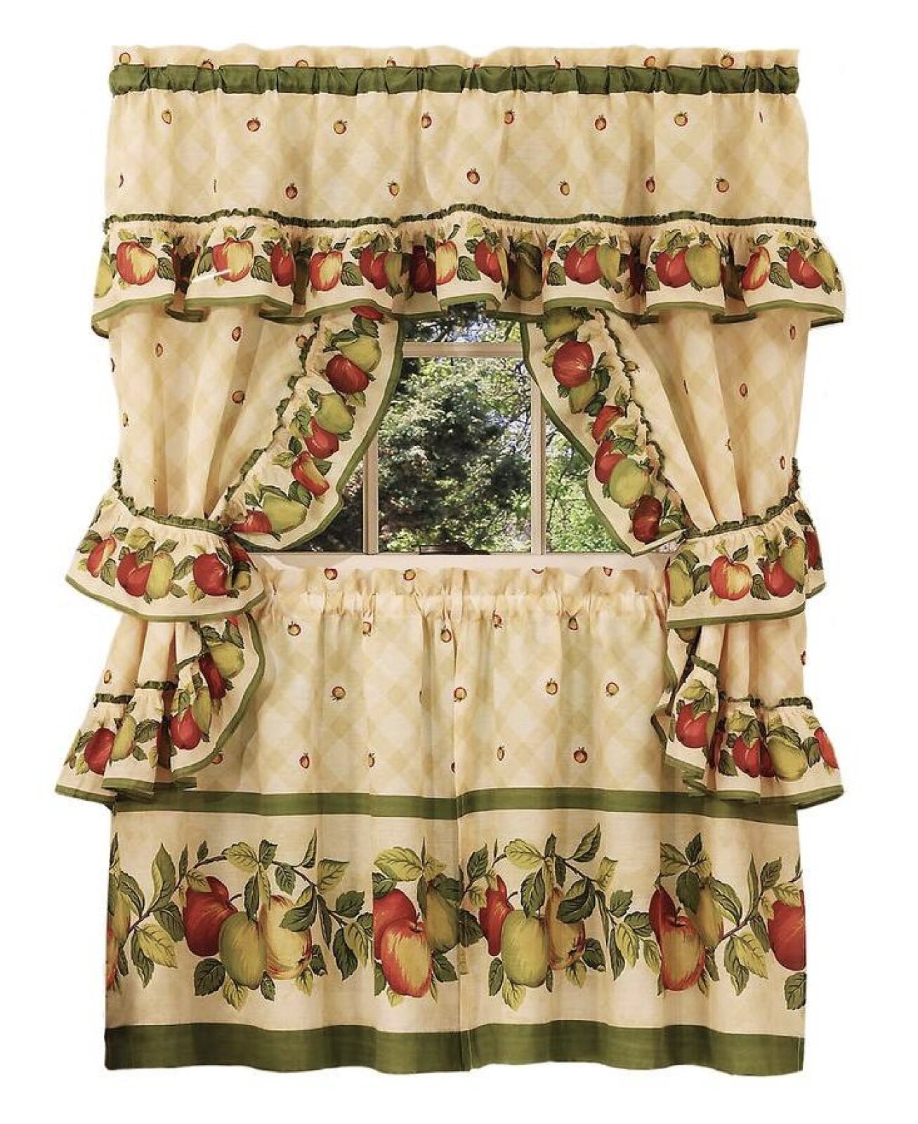 Rosalind Wheeler Destinee Apple Orchard 5 Piece Kitchen Curtains Wayfair