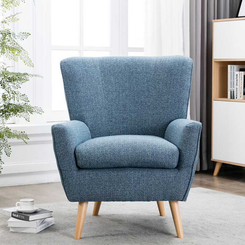 Corrigan Studio Accent Chair For Living Room Fabric Reading Chair For Bedroom Modern Chair Wingback Reading Chair For Bedroom Blue Wayfair Ca