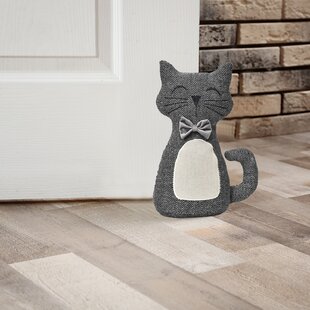 Warm Grey or Brown Fabric Cat Door Stop Doorstop Door Stay Holder Opener Cats