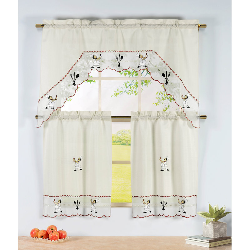 Window Elements Wine Chef 3 Piece Embroidered Kitchen Valance And Tier Set Reviews Wayfair