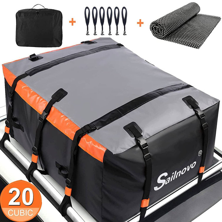 20 Cubic Feet Waterproof Car Top Carrier for Cars with/Without Racks Car Roof Bag Rooftop Cargo Carrier Bag Vehicle Cargo Carriers with Storage Bag/Anti-Slip Mat/4 Reinforced Straps/4 Door Hooks
