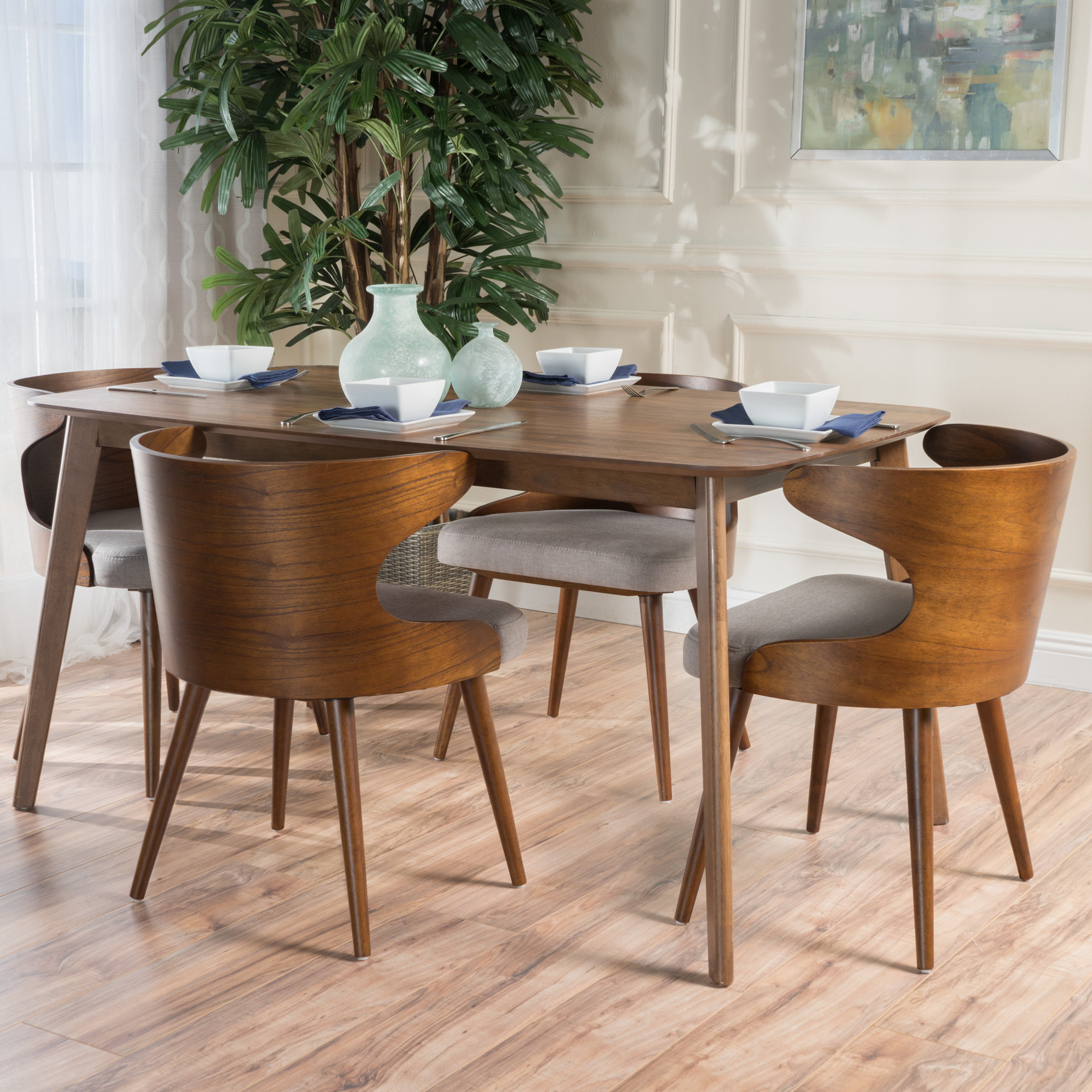 Camille 5 Piece Walnut Mid Century Dining Set Allmodern