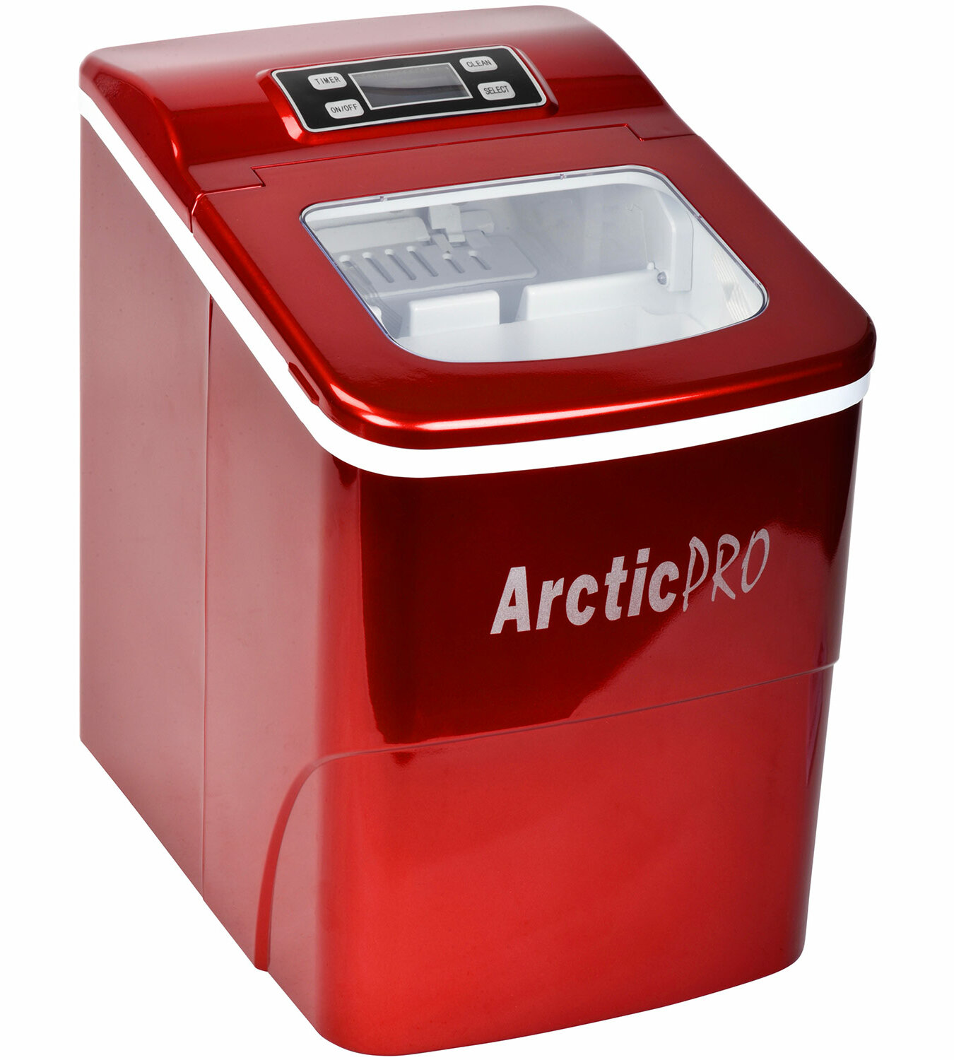 White-Stainless Steel Arctic-Pro Easy Clean Flip-Top Lid Portable Ice Maker