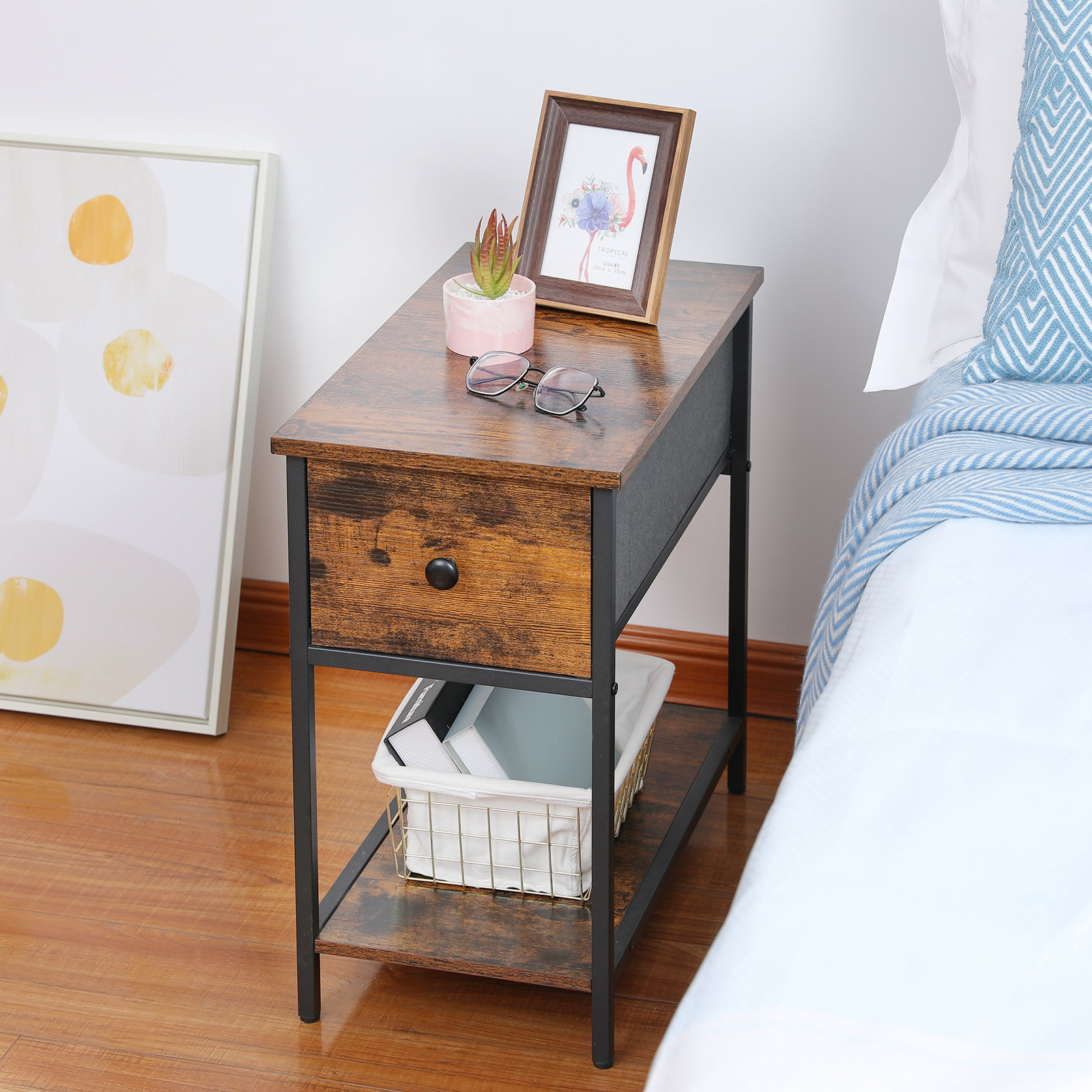 Night Stand 2 Tier Bedside Table w/ Storage Book Rack Bedside End Desk Furniture 