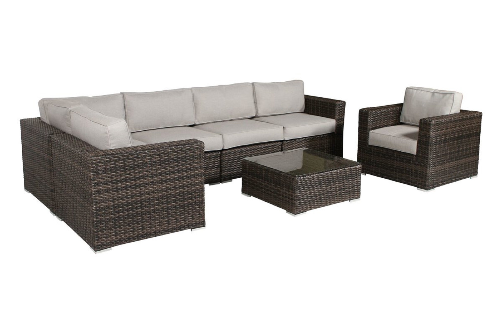 7 piece rattan sectional seating group with cushions