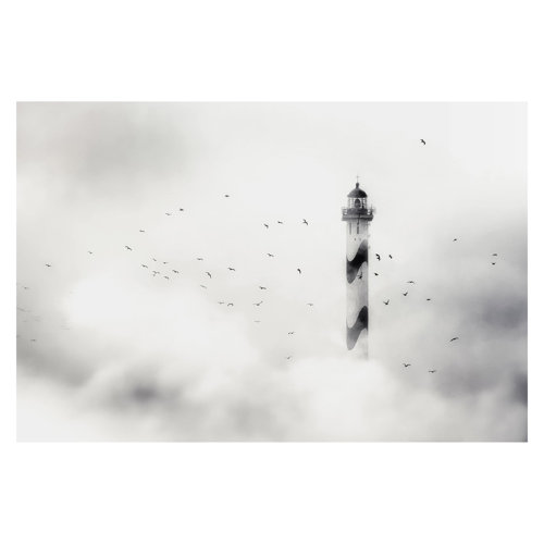 Lighthouse in the Fog 3.2m x 4.8m Textured Matte Peel & Stick Mural East Urban Home