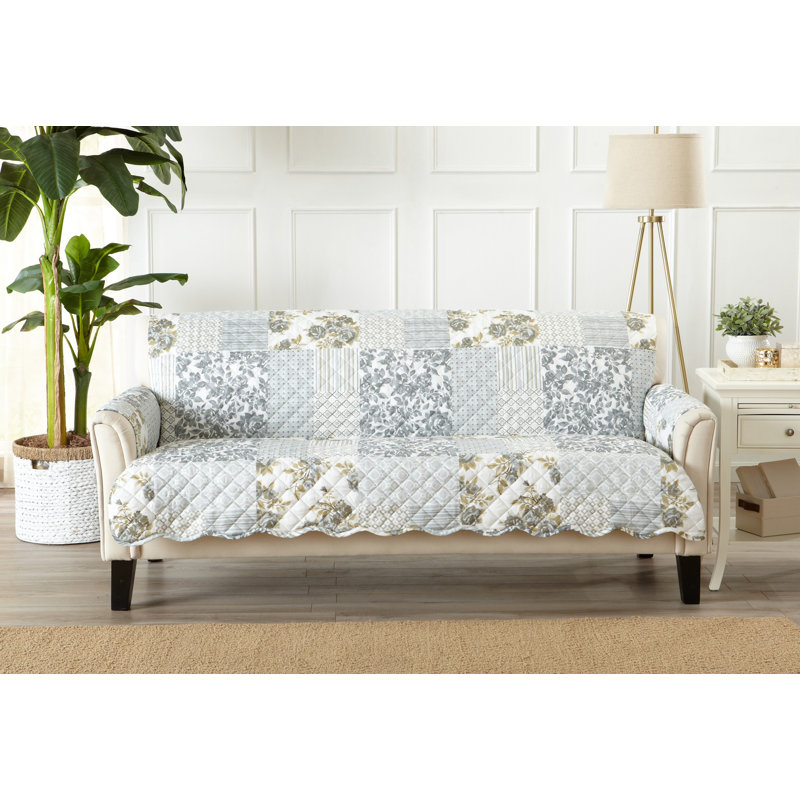 Winston Porter Patchwork Scalloped Printed Box Cushion Sofa