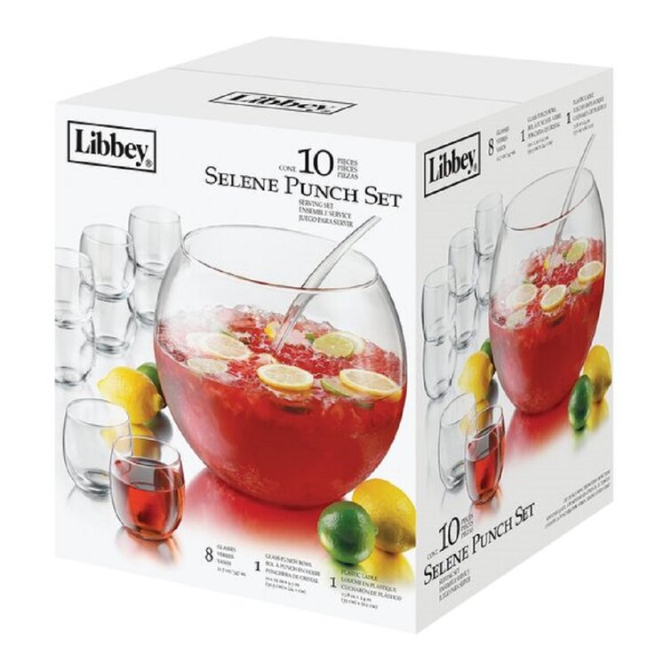Punch Bowl and Ladle Libbey Selene Punch Bowl Set with 8 Punch Glasses