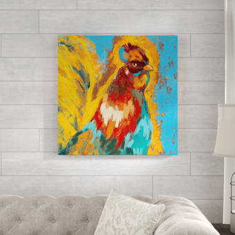 August Grove Colorful Rooster Painting Print On Wrapped Canvas